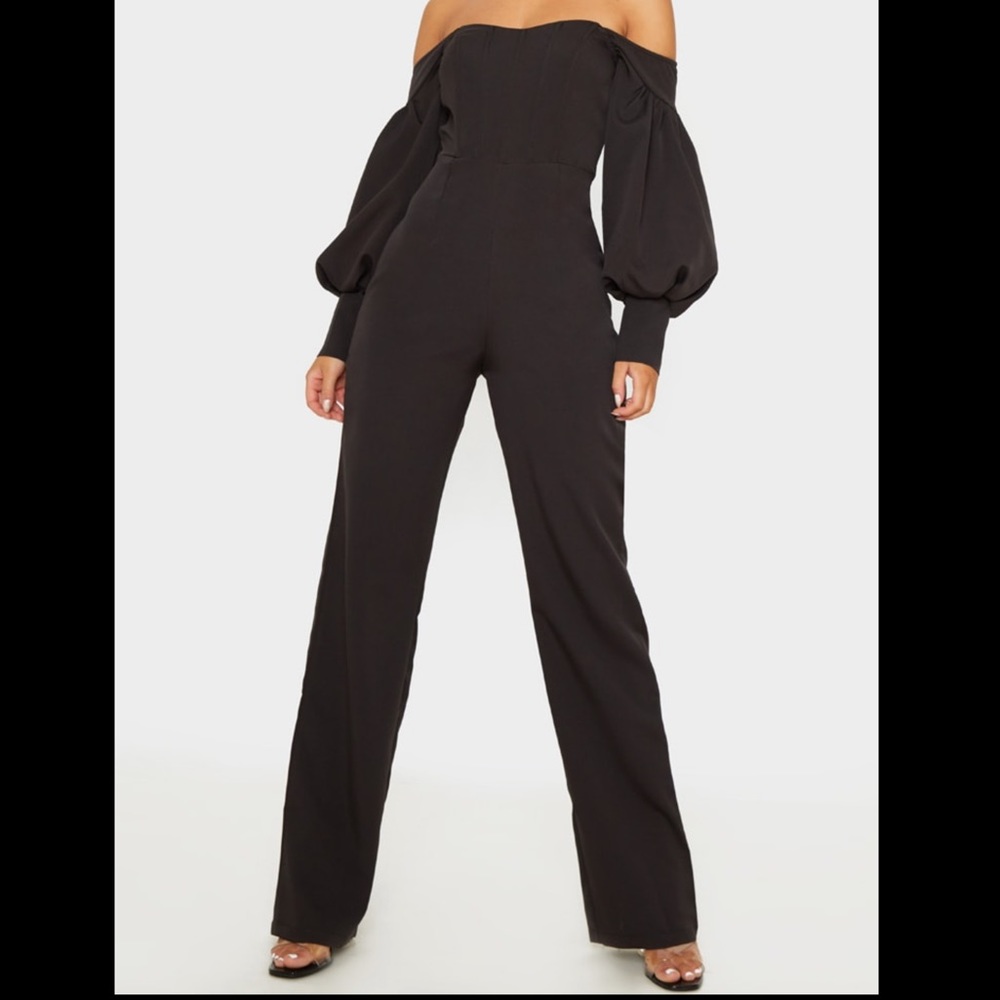 Black Bardot Balloon sleeve corset jumpsuit